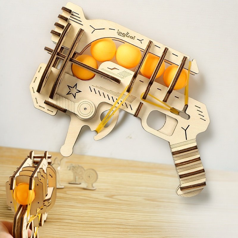 Table Tennis Launcher - Wooden DIY Assembled Rubber Band Gun