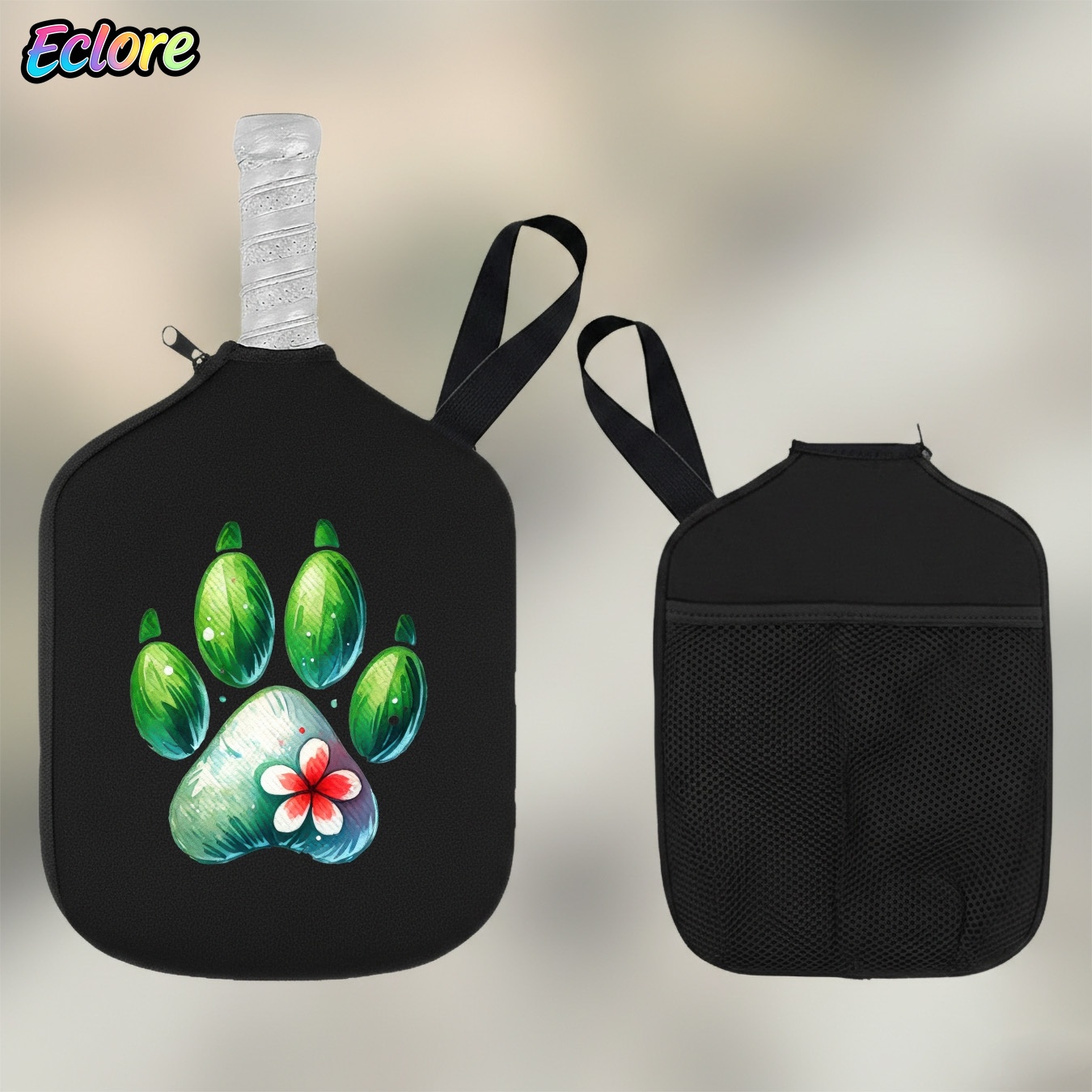 Table Tennis Paddles - Green Watercolor Paw Print Paddle Cover,